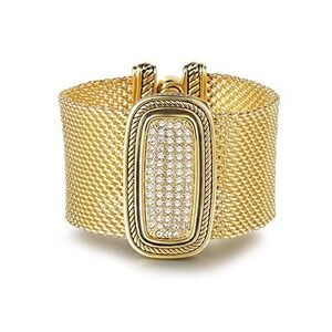 Gold Mesh Cuff Bracelet Pavé Crystal Statement Hinge Bangle‎ Designer Style